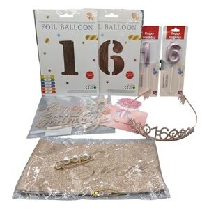 Sweet 16 Birthday Party Decorations Set Rose Gold Balloons Tiara Sash Candles